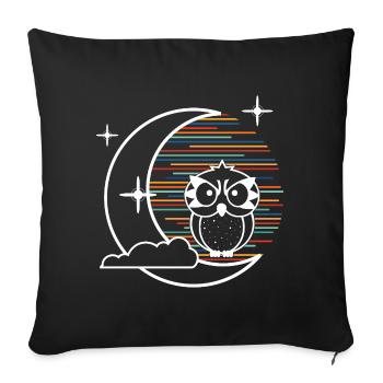 Hibou et lune (minimal) - Housse de coussin décorative 45 x 45 cm - noir - Devant