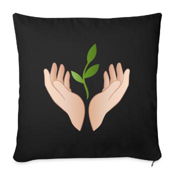 Mains avec la plante – Durabilité Nature Motif - Housse de coussin décorative 45 x 45 cm - noir - Devant