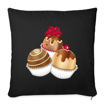 Drei edle Pralinen als Motiv für echte Genießer - Sofakissenbezug 45 x 45 cm - Schwarz - Vorne