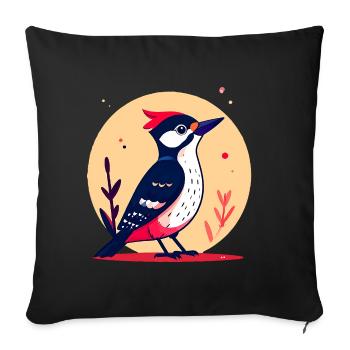Great spotted woodpecker with a red crest - Sofa pillowcase 17,3'' x 17,3'' (45 x 45 cm) - black - Front