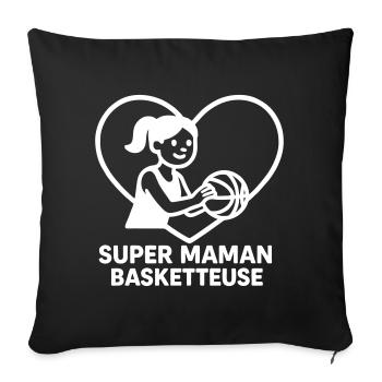 Super maman basketteuse – Cœur basket - Housse de coussin décorative 45 x 45 cm - noir - Devant