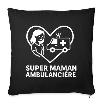 Super maman ambulancière – Cœur urgence - Housse de coussin décorative 45 x 45 cm - noir - Devant