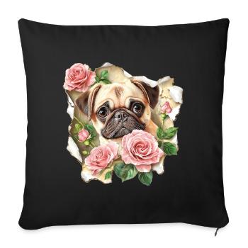 Carlin aux roses - Housse de coussin décorative 45 x 45 cm - noir - Devant
