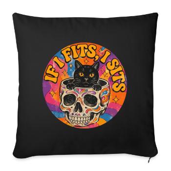 Cat in Skull Oldschool Tattoo Design - Sofa pillowcase 17,3'' x 17,3'' (45 x 45 cm) - black - Front