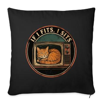 Chat Mignon Rétro TV If I Fits I Sits - Sofa pillowcase 17,3'' x 17,3'' (45 x 45 cm) - black - Front