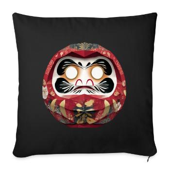 Floral Circle Daruma Festival Style Daruma Origami - Sofa pillowcase 17,3'' x 17,3'' (45 x 45 cm) - black - Front
