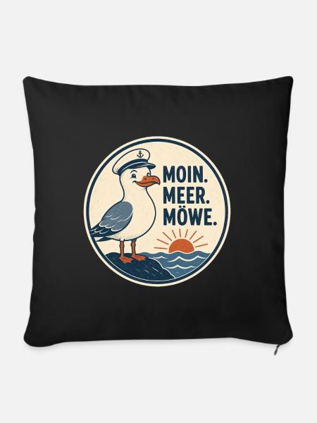 Moin Meer Möwe – Norddeutscher Küsten Spruch - Sofakissenbezug 45 x 45 cm - Schwarz