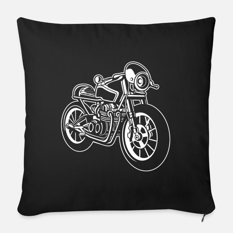 Café Racer moto 01_weiß - Housse de coussin décorative 45 x 45 cm - noir