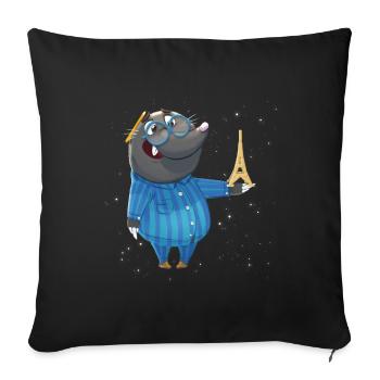 Mole "Nils" - funny forest animal for children - Sofa pillowcase 17,3'' x 17,3'' (45 x 45 cm) - black - Front