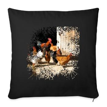 Happy chickens on the farm - Sofa pillowcase 17,3'' x 17,3'' (45 x 45 cm) - black - Front