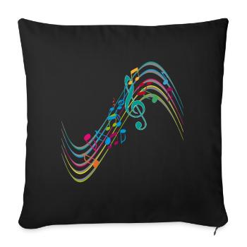 Bunte Symphonie auf schwungvollen Notenlinien - Sofakissenbezug 45 x 45 cm - Schwarz - Vorne