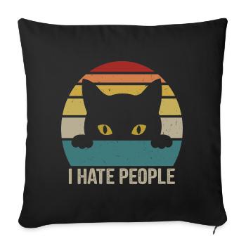 Je déteste les gens Retro Cat Funny Vintage Anti Social - Housse de coussin décorative 45 x 45 cm - noir - Devant