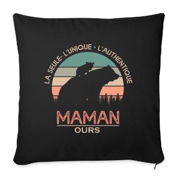 maman ours cadeau t shirt maman ours authentique - Housse de coussin décorative 45 x 45 cm - noir - Devant