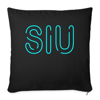 Mot jeunesse - Siu - police néon mince en bleu clair - Housse de coussin décorative 45 x 45 cm - noir - Devant