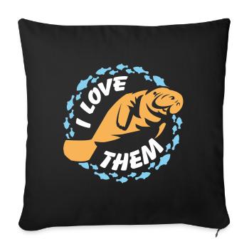 I love manatees, dugong in the Pisces Circle - Sofa pillowcase 17,3'' x 17,3'' (45 x 45 cm) - black - Front