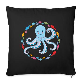 Pieuvre joyeuse avec de petits poissons colorés - Housse de coussin décorative 45 x 45 cm - noir - Devant