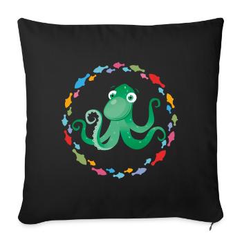 funny octopus in the colorful fish circle - Sofa pillowcase 17,3'' x 17,3'' (45 x 45 cm) - black - Front