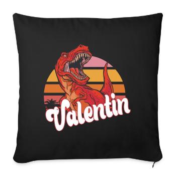 VALENTIN - Beau prénom de garçon avec T-REX Dino - Housse de coussin décorative 45 x 45 cm - noir - Devant