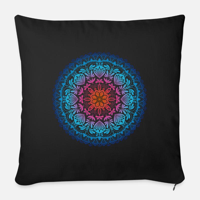 Regenbogen Mandala - Sofakissenbezug 45 x 45 cm - Schwarz