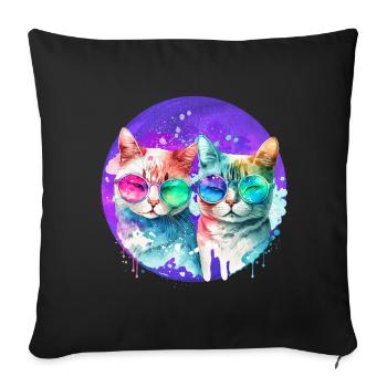 Couple de chats arc-en-ciel - Housse de coussin décorative 45 x 45 cm - noir - Devant
