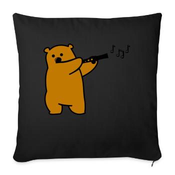 Bear plays flute - Sofa pillowcase 17,3'' x 17,3'' (45 x 45 cm) - black - Front