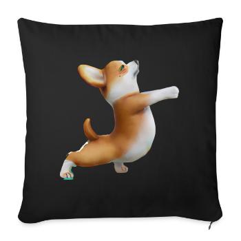 Chien Corgi en pose de yoga - Housse de coussin décorative 45 x 45 cm - noir - Devant