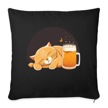 Sleeping cat with beer - Sofa pillowcase 17,3'' x 17,3'' (45 x 45 cm) - black - Front