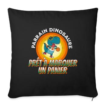 Parrain dinosaure prêt à marquer un panier t-shirt - Housse de coussin décorative 45 x 45 cm - noir - Devant