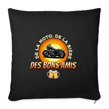 De la moto de la bière et de bons amis t-shirt - Housse de coussin décorative 45 x 45 cm - noir - Devant