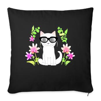 Chat avec fleur - Housse de coussin décorative 45 x 45 cm - noir - Devant