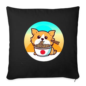 Dog eats ramen noodles - Sofa pillowcase 17,3'' x 17,3'' (45 x 45 cm) - black - Front
