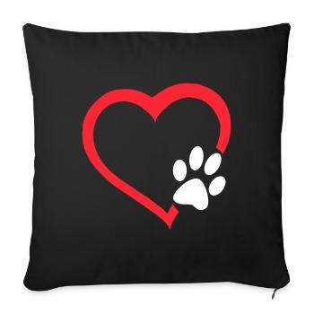 Cœur rouge avec patte de chien blanc. Chien # - Housse de coussin décorative 45 x 45 cm - noir - Devant