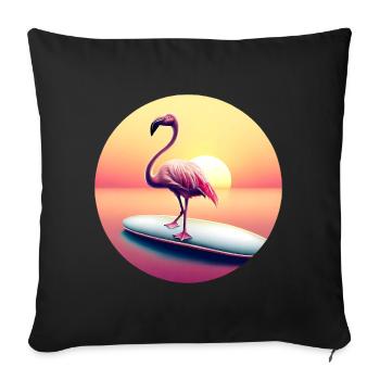 Surfing flamingo in sunset - Sofa pillowcase 17,3'' x 17,3'' (45 x 45 cm) - black - Front