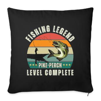 Légende de pêche - Niveau « Zander » terminé - Housse de coussin décorative 45 x 45 cm - noir - Devant