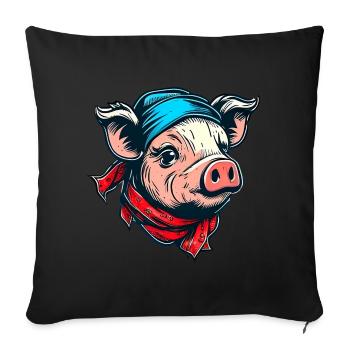 Cochon avec foulard - Housse de coussin décorative 45 x 45 cm - noir - Devant