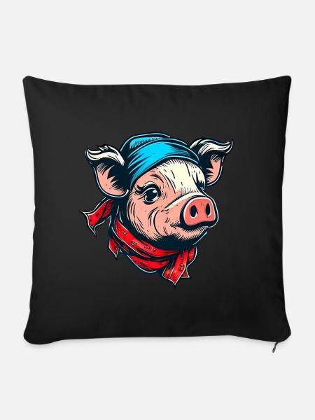 Schweinchen mit Kopftuch - Sofakissenbezug 45 x 45 cm - Schwarz