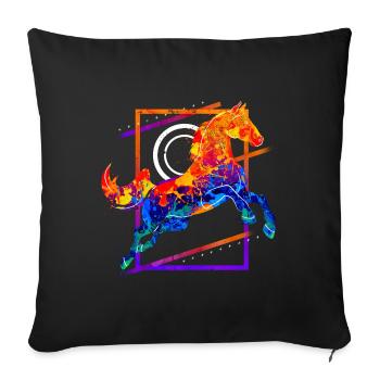 Horse Riding Rider Jumping Gallop Colorful Vintage - Sofa pillowcase 17,3'' x 17,3'' (45 x 45 cm) - black - Front