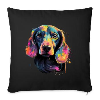 Teckel Chien Teckel Aquarelle Art Tête de Chien - Housse de coussin décorative 45 x 45 cm - noir - Devant