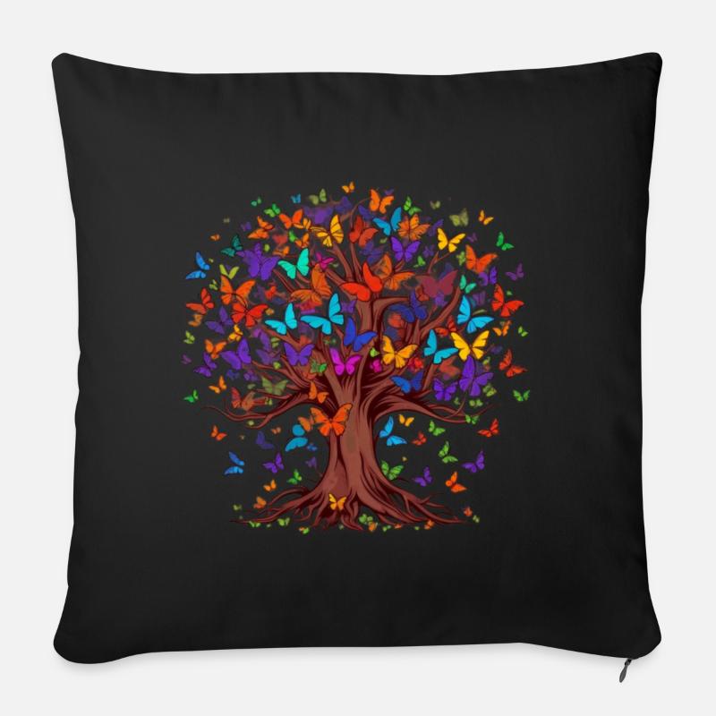 Schmetterlingsbaum Bunte Schmetterlinge Fliegen - Sofakissenbezug 45 x 45 cm - Schwarz