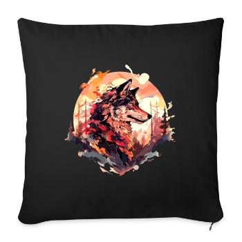 Wolf Wolfskopf Natur Wildnis Wald Bäume Kunst - Sofakissenbezug 45 x 45 cm - Schwarz - Vorne