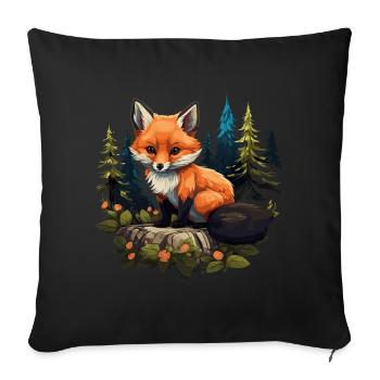 Fox Head Forest Animal Nature Trees - Sofa pillowcase 17,3'' x 17,3'' (45 x 45 cm) - black - Front