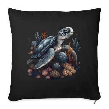 Turtle Animal Corals - Sofa pillowcase 17,3'' x 17,3'' (45 x 45 cm) - black - Front