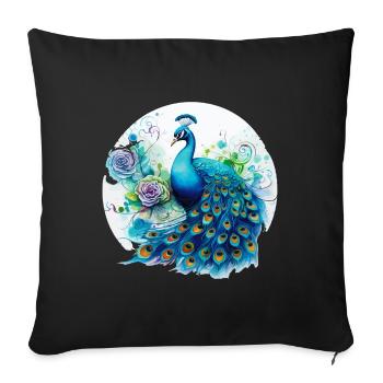 Fleurs de paon Plume de paon exotique coloré coloré - Housse de coussin décorative 45 x 45 cm - noir - Devant