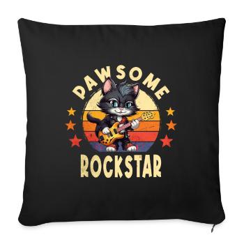 Cat Animal Guitare électrique Guitariste Pawsome Rock Star - Housse de coussin décorative 45 x 45 cm - noir - Devant