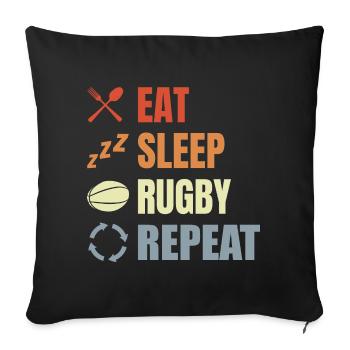 Eat Sleep Rugby Repeat - Sofa pillowcase 17,3'' x 17,3'' (45 x 45 cm) - black - Front