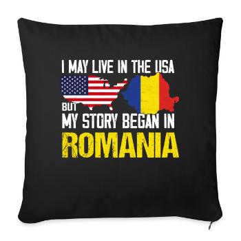 Je vis peut-être aux États-Unis, mais mon histoire a commencé en romani - Housse de coussin décorative 45 x 45 cm - noir - Devant