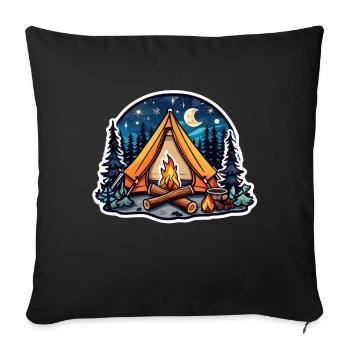 Camping, tent and campfire - Sofa pillowcase 17,3'' x 17,3'' (45 x 45 cm) - black - Front