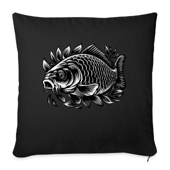 Carpe dans l’herbe noir et blanc - Housse de coussin décorative 45 x 45 cm - noir - Devant