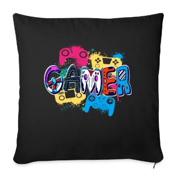 Colorful Gamer Controller Art Style Poster - Sofa pillowcase 17,3'' x 17,3'' (45 x 45 cm) - black - Front