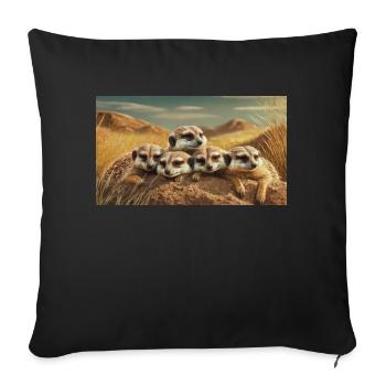 Cute animals chilling – meerkats sleeping ground - Sofa pillowcase 17,3'' x 17,3'' (45 x 45 cm) - black - Front